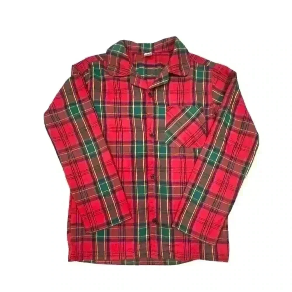 Old Navy Kid's Holiday Red Tartan Pajama Top SIZE-L (10-12)